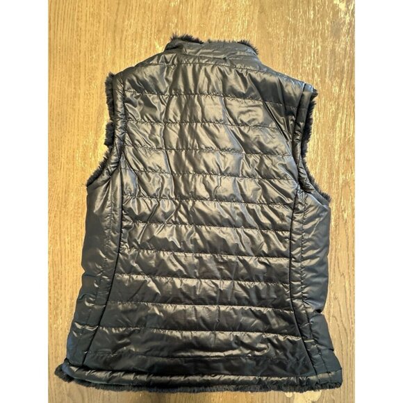 Nicole Miller Reversible Plush Faux Fur Quilted Smooth Black Vest Women Small - Picture 9 of 9